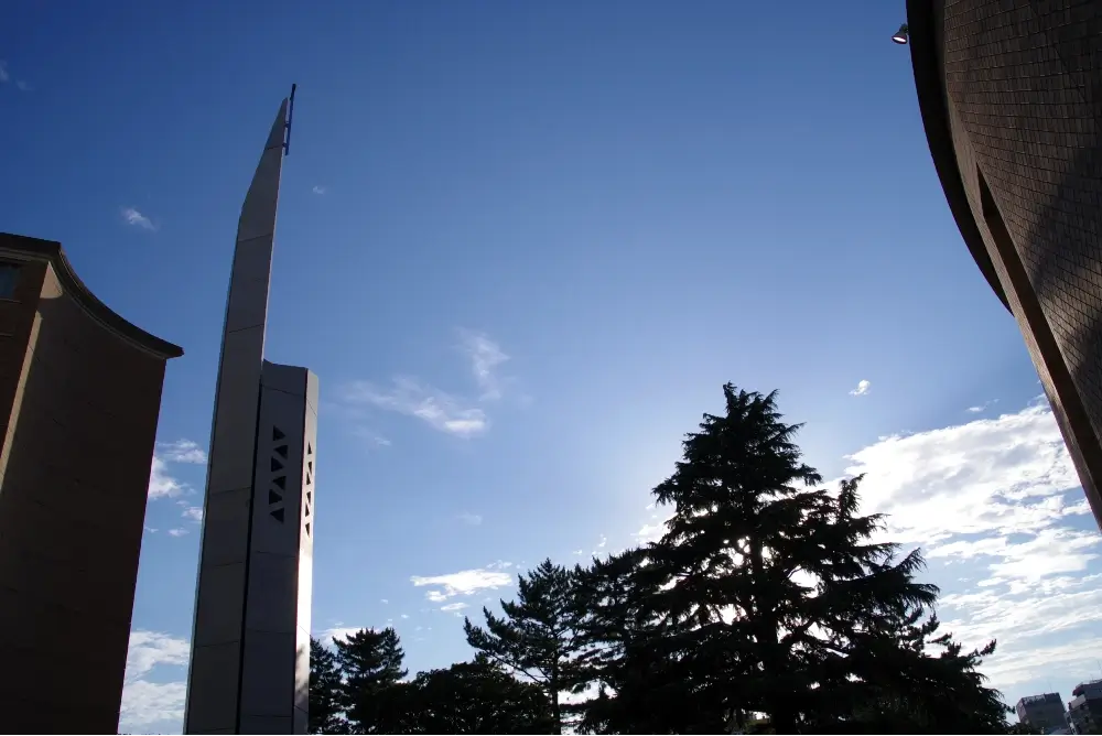 聖イグナチオ教会 主聖堂 柱にかかるステンドグラスの光